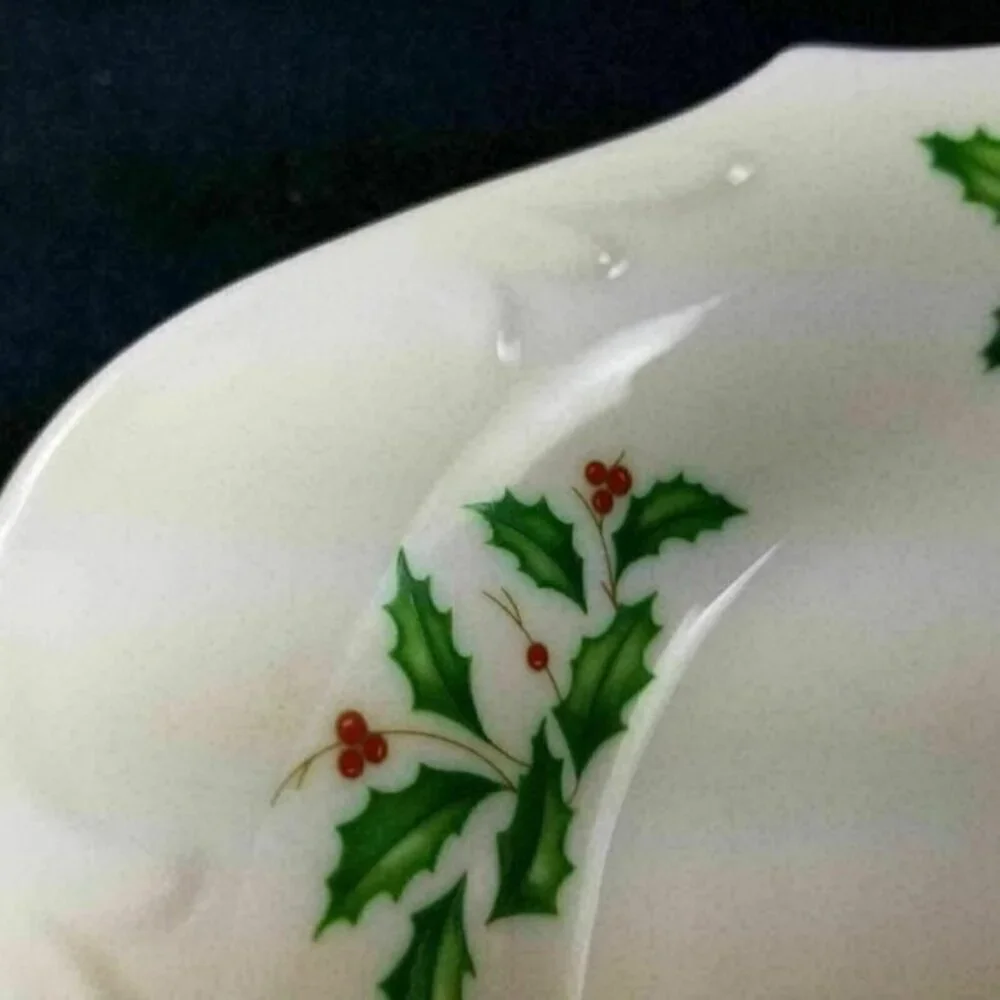 Lenox Holiday Collection Oval Bowl Holly Berries‎ Bow Candy Snack Nut Christmas